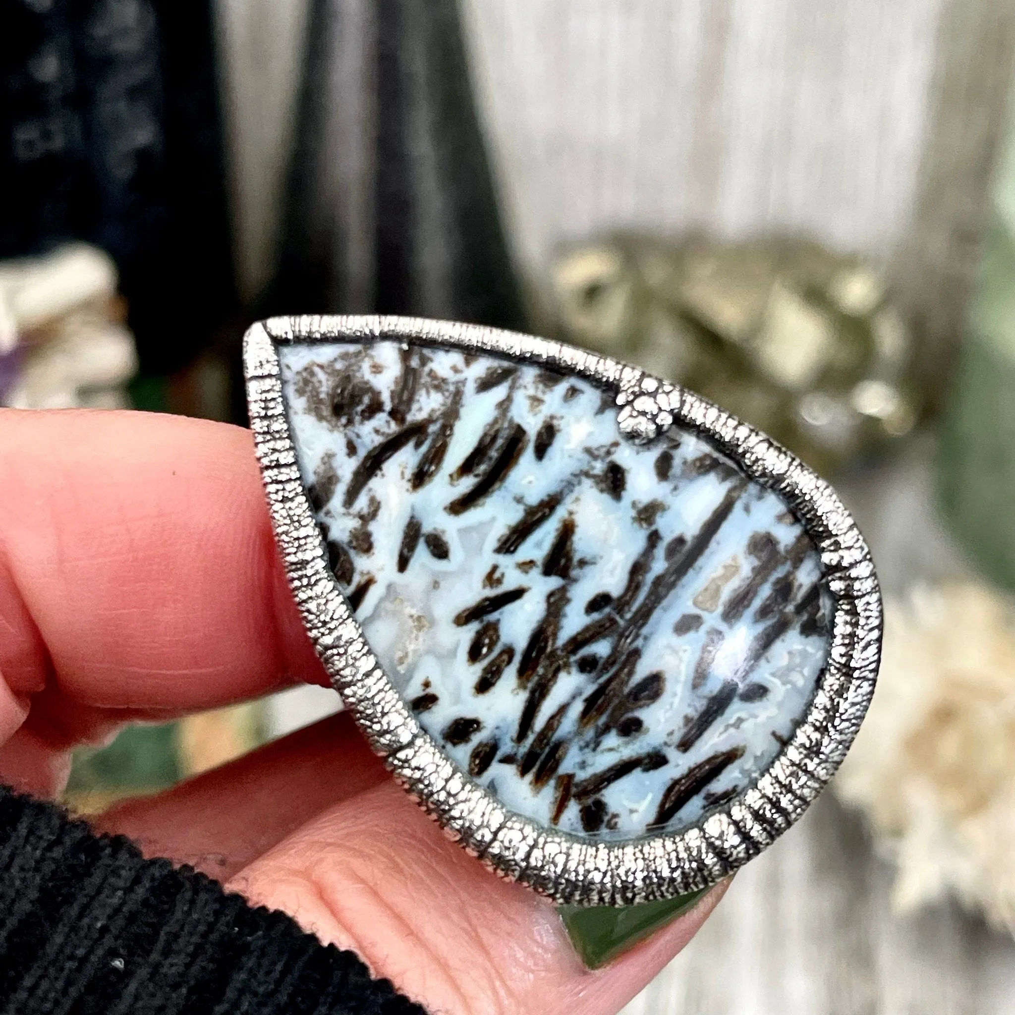 Size 7 Large Blue Fossilized Palm Root Statement Ring in Fine Silver / Foxlark Collection - One of a Kind