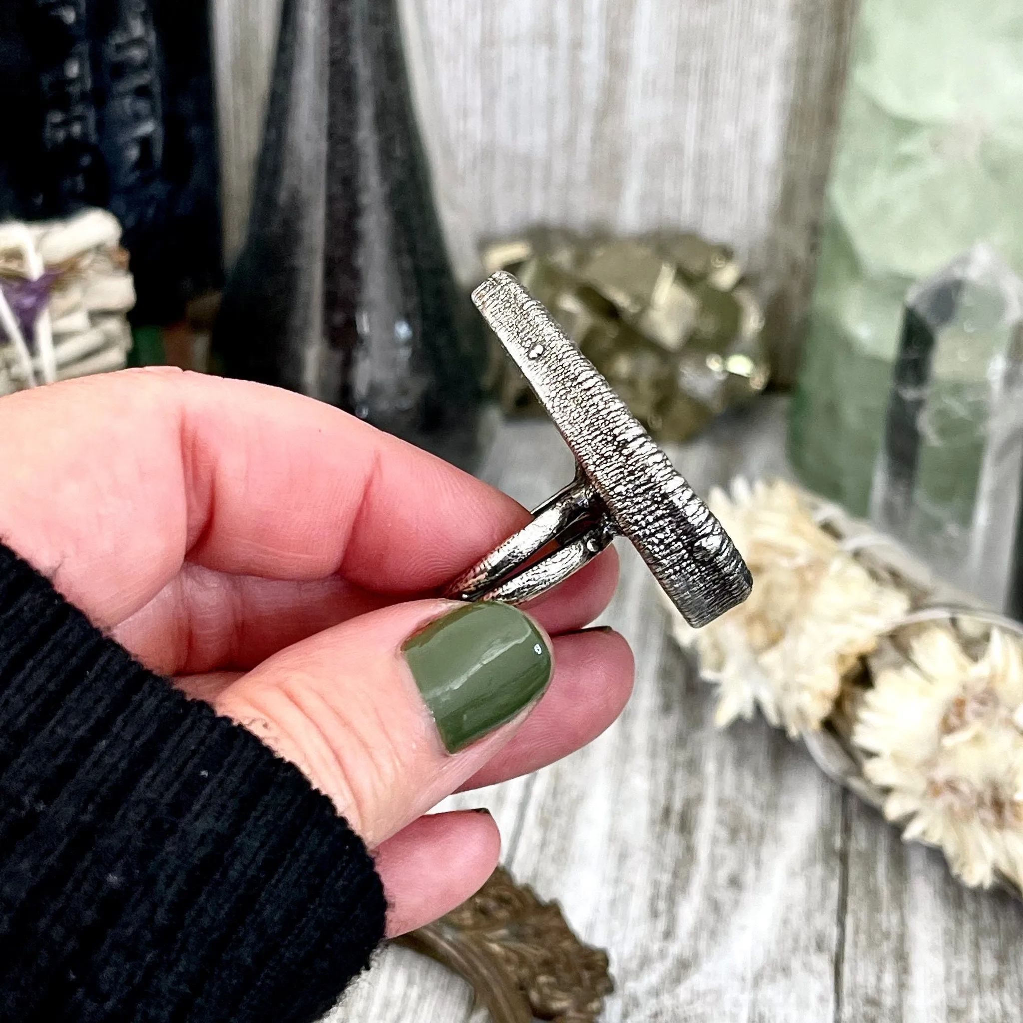 Size 7 Large Blue Fossilized Palm Root Statement Ring in Fine Silver / Foxlark Collection - One of a Kind