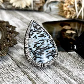 Size 7 Large Blue Fossilized Palm Root Statement Ring in Fine Silver / Foxlark Collection - One of a Kind