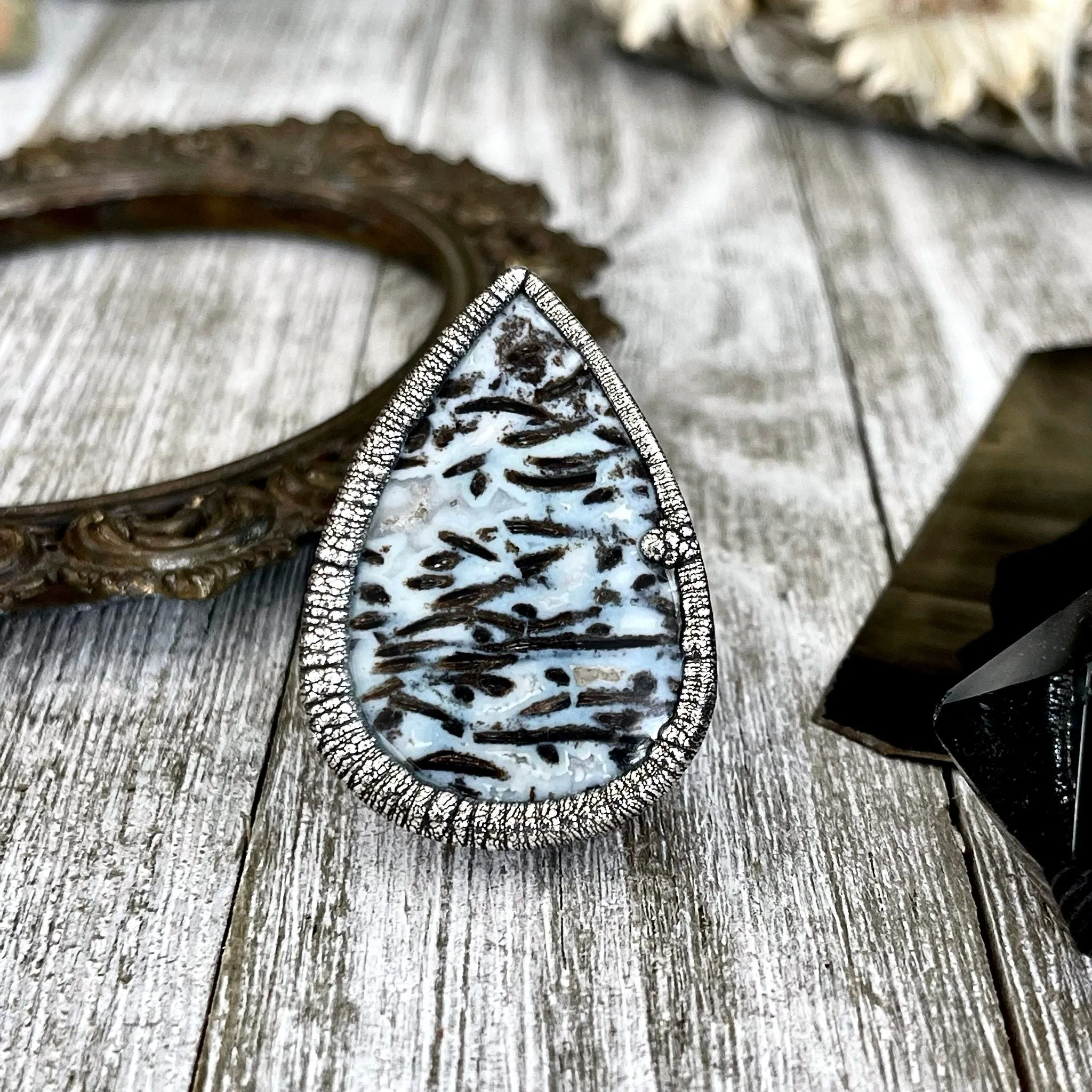 Size 7 Large Blue Fossilized Palm Root Statement Ring in Fine Silver / Foxlark Collection - One of a Kind