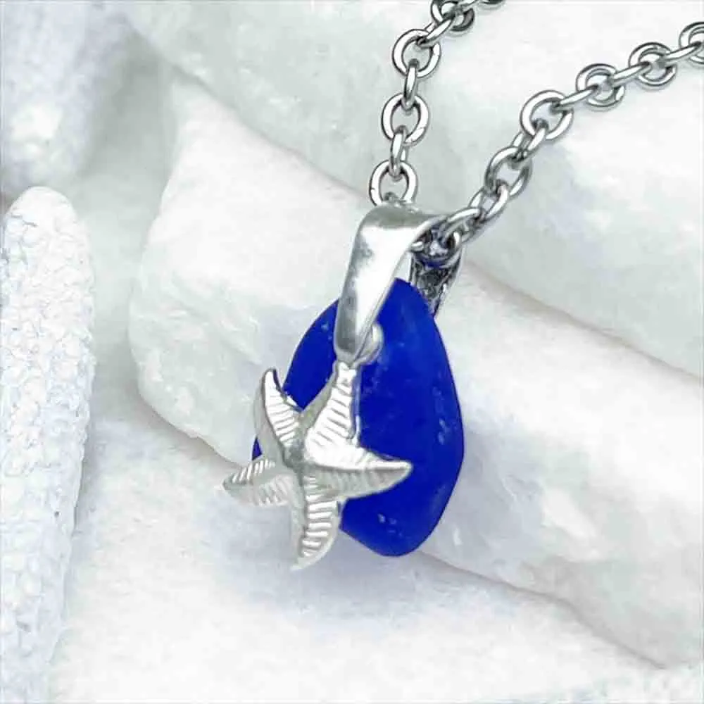 Small Cobalt Blue Sea Glass and Sea Star Pendant | 5217