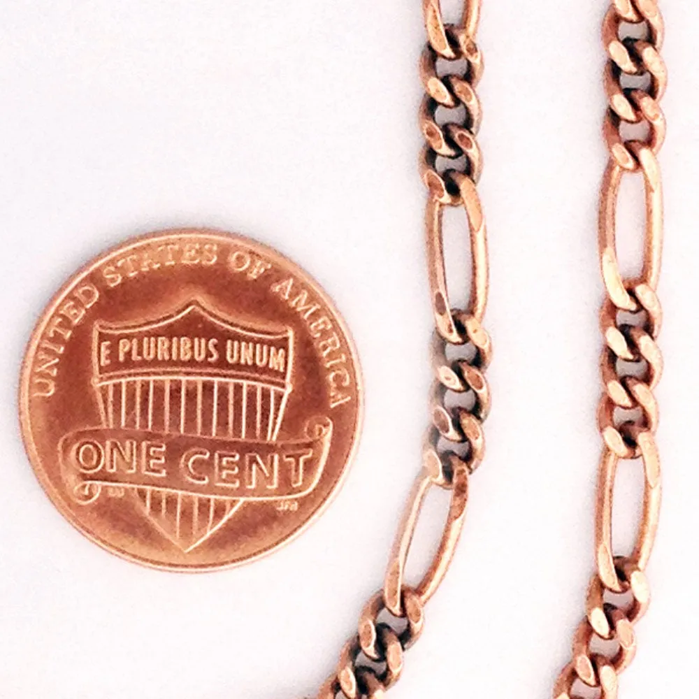 Solid Copper Necklace Chain Fine Copper Figaro Chain Necklace NC41 Italian Style Figaro Solid Copper Chain Necklace 18 Inch Chain