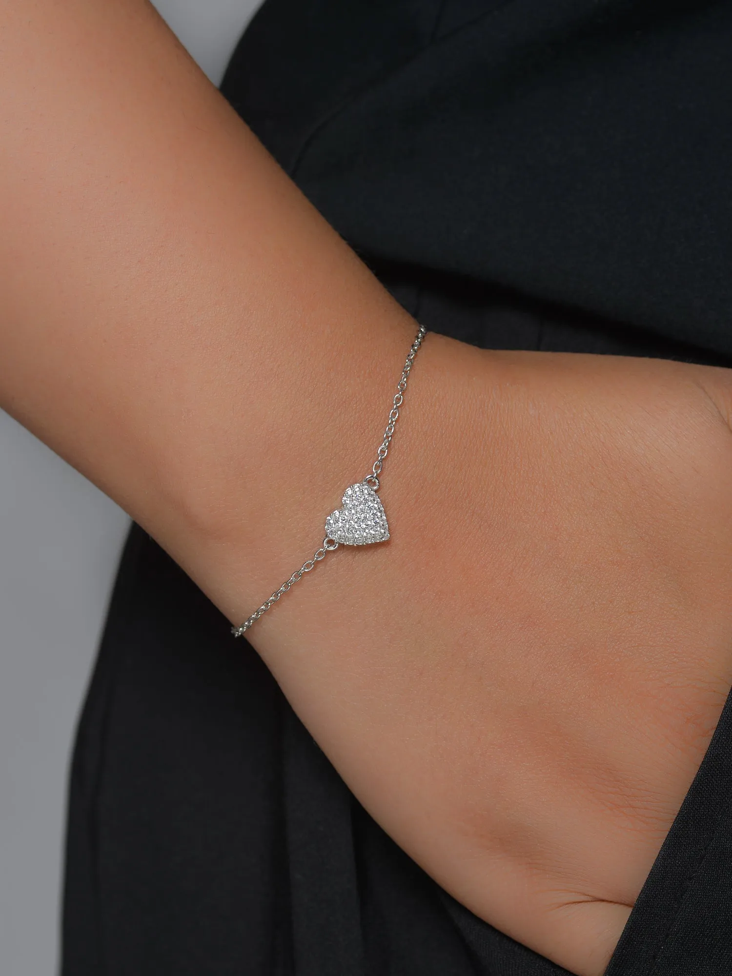 Sparkles Heart Design Silver Bracelet