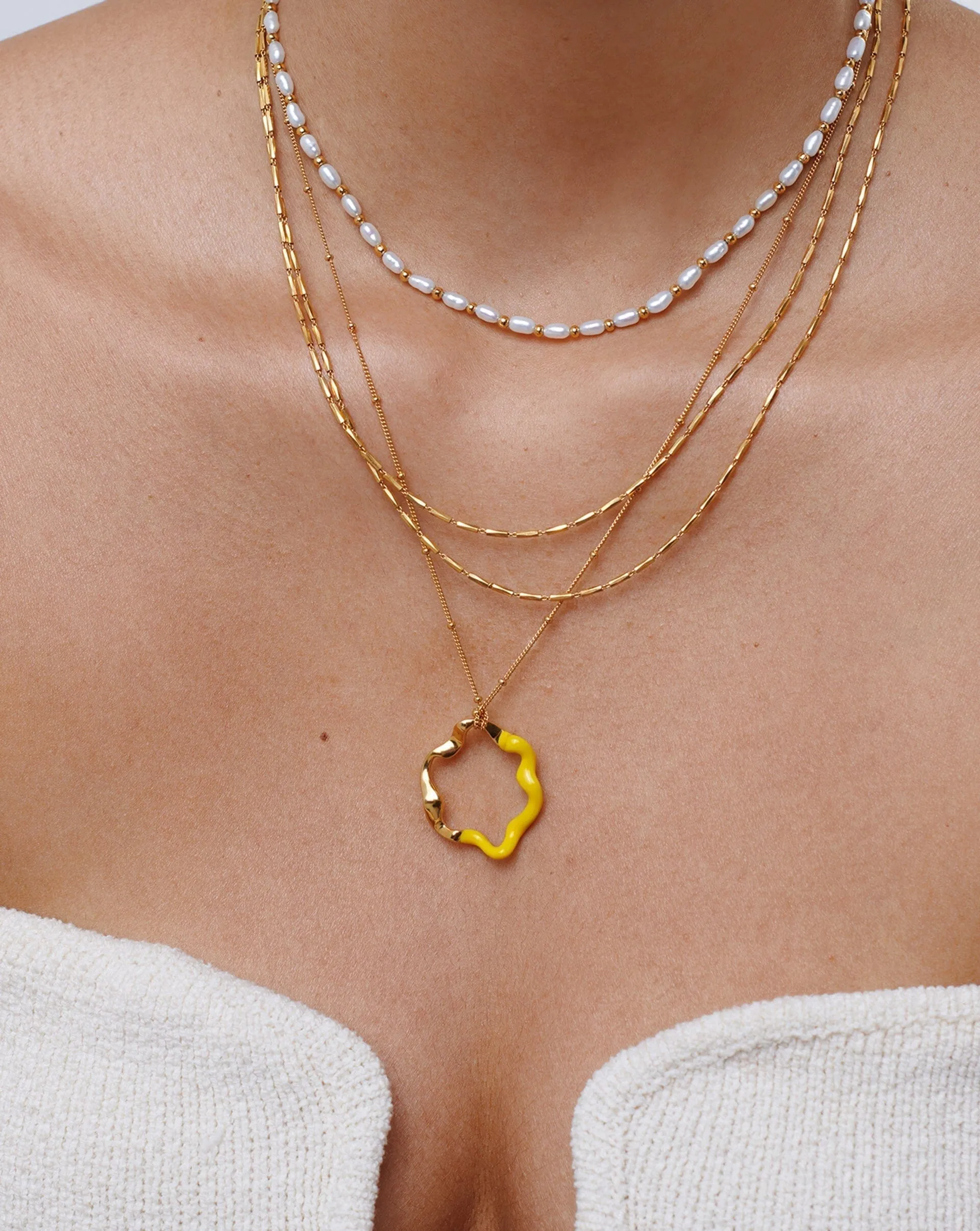 Squiggle Two Tone Enamel Pendant Necklace | 18ct Gold Plated Vermeil/Lemon Yellow