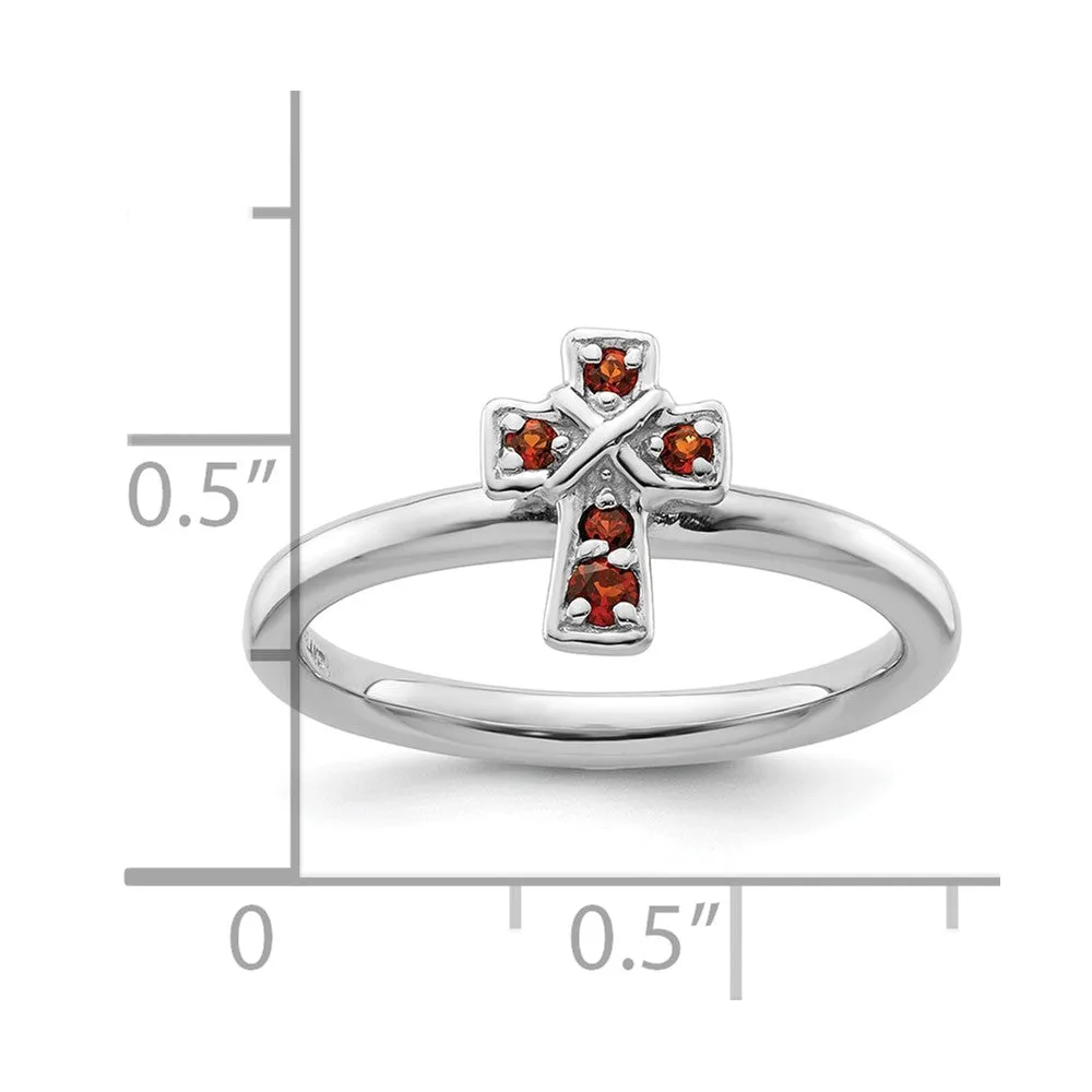 Stackable Expressions Rhodium Garnet Cross Ring in Sterling Silver