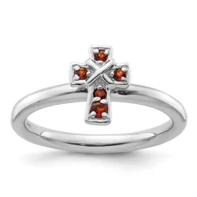 Stackable Expressions Rhodium Garnet Cross Ring in Sterling Silver