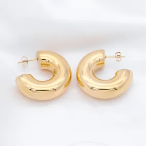 Stainless Steel Chunky Hoop Earrings - Gold