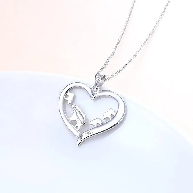 Sterling Silver For Mom Necklace Mama Bear Pendant Necklace for Mum Animal Family Mothers Day Gift