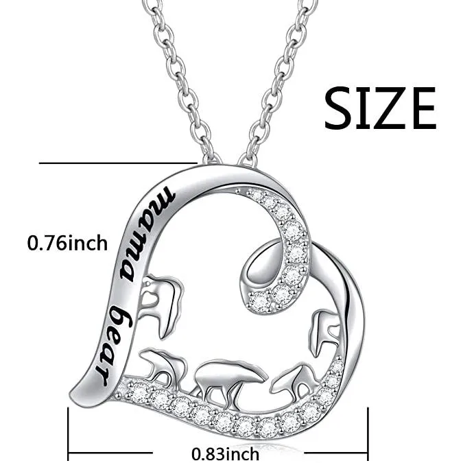 Sterling Silver For Mom Necklace Mama Bear Pendant Necklace for Mum Animal Family Mothers Day Gift