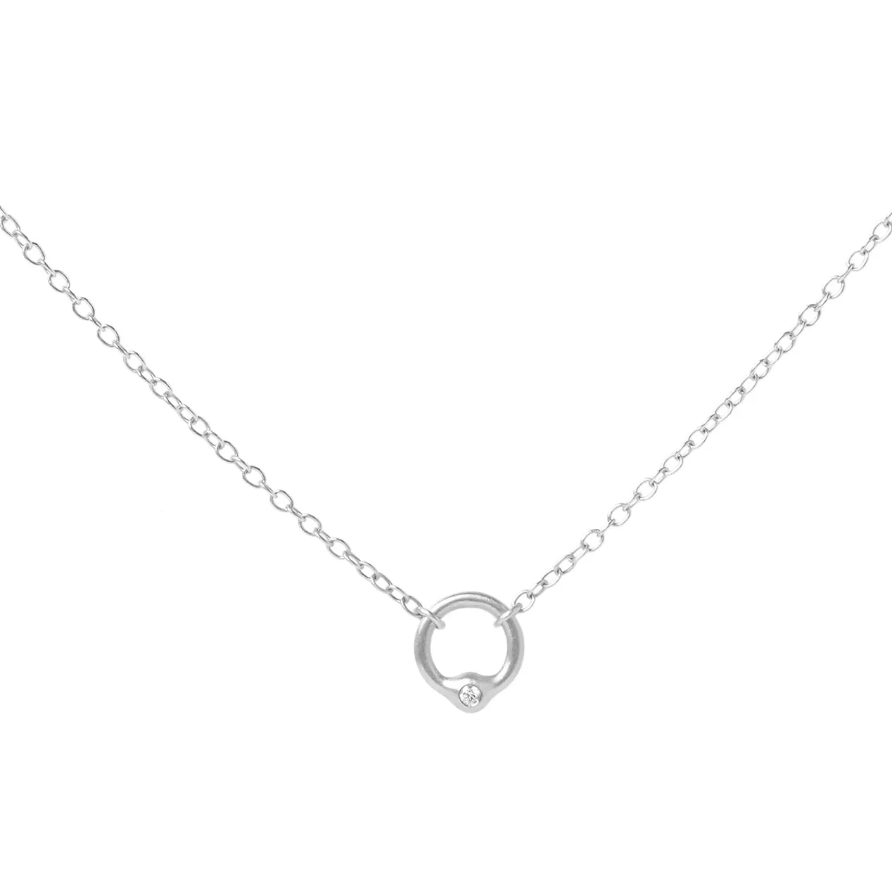 Sterling Silver Open Circle Orbis Necklace with Bezel-Set Diamond