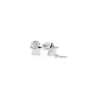 Sterling Silver Star with C.Z Women's Stud Earrings