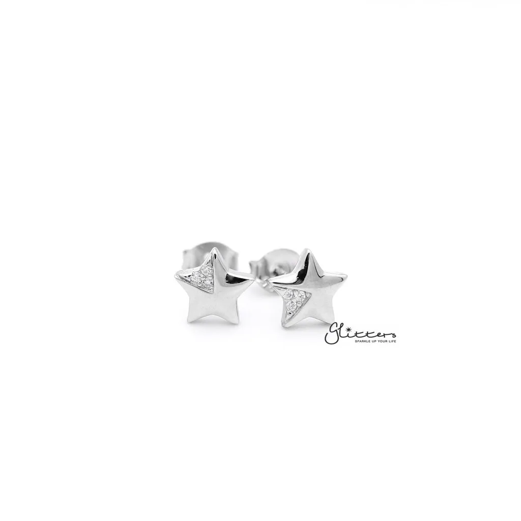 Sterling Silver Star with C.Z Women's Stud Earrings