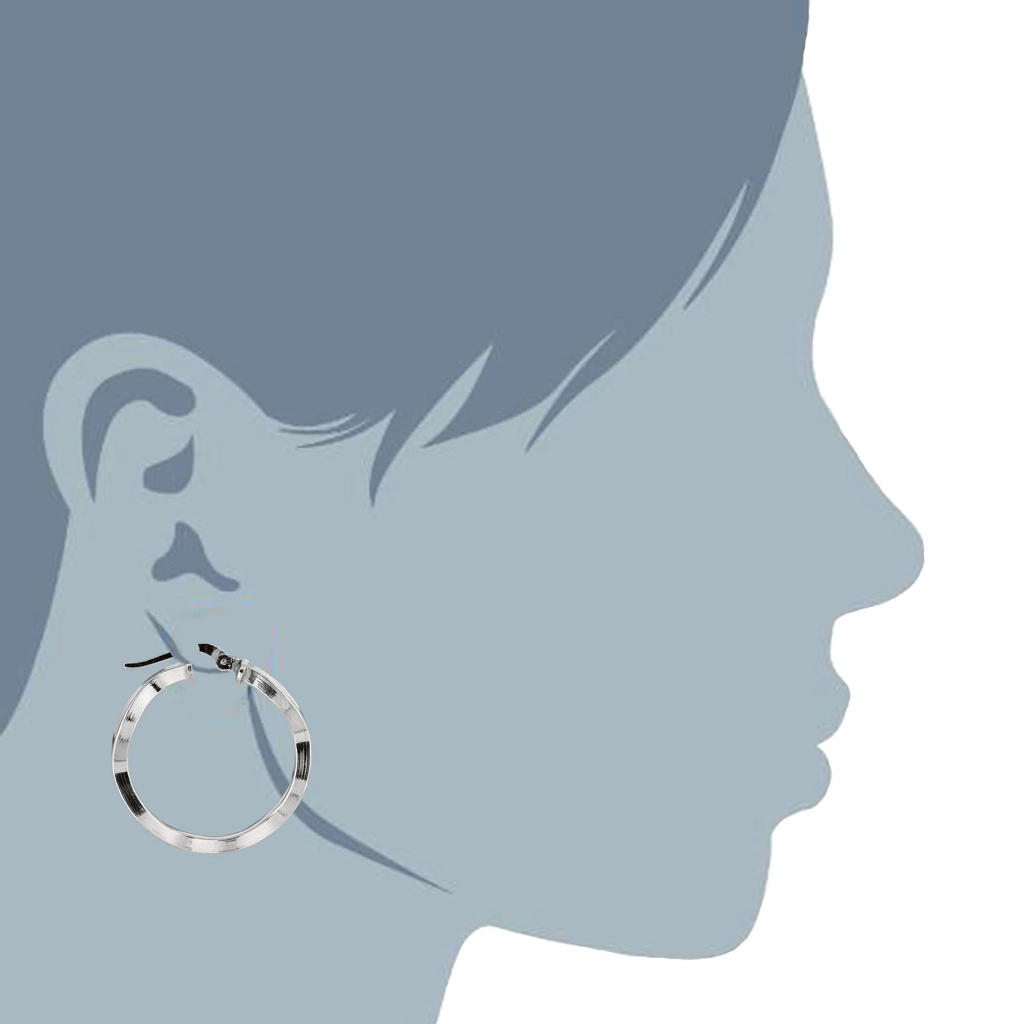 Sterling Silver With Rhodium Plated Wavy Round Hoop Earrings