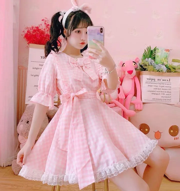 SWEET PASTEL PINK PRINCESS BOW LACE DRESS BY50080