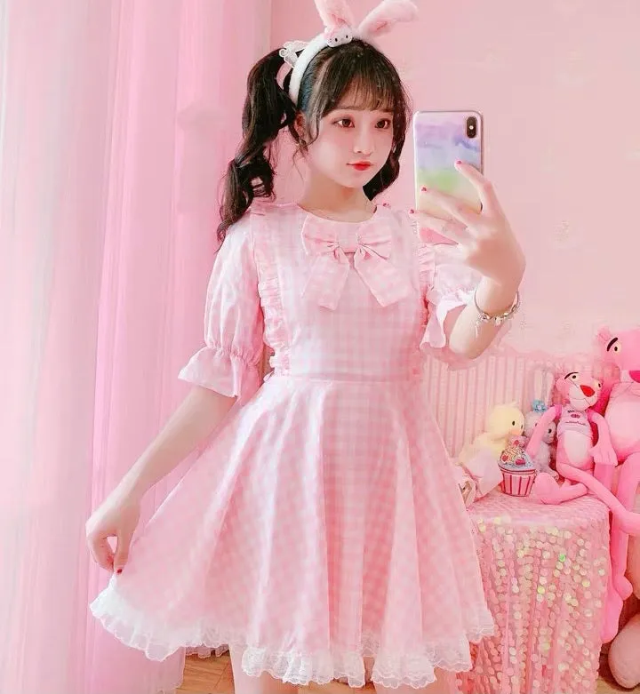 SWEET PASTEL PINK PRINCESS BOW LACE DRESS BY50080