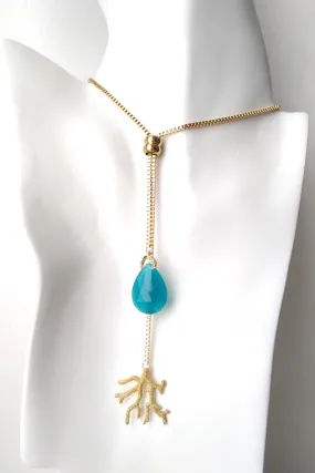 Teal Jade with Branch Coral Slider Necklace