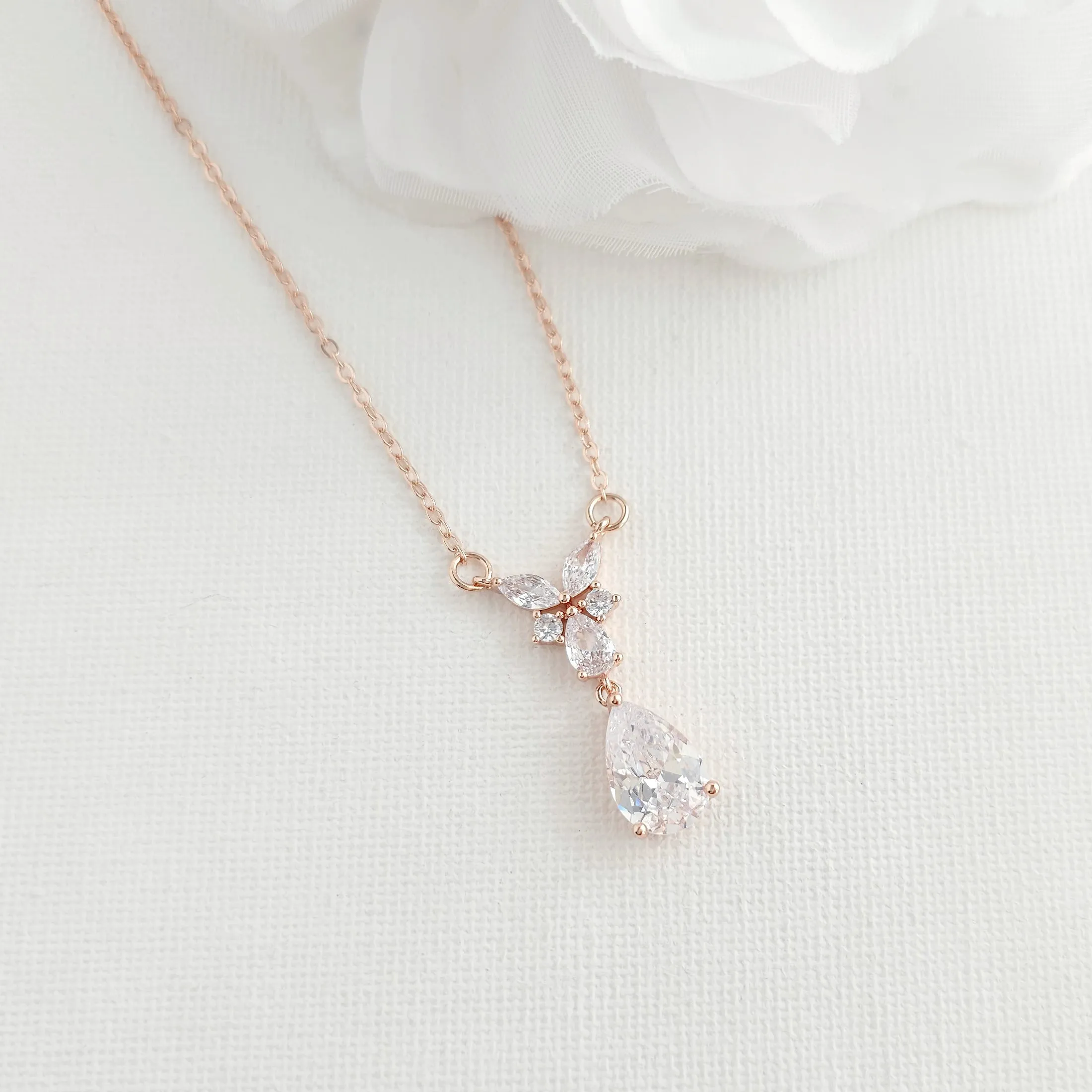 Teardrop Marquise Pendant Necklace for Wedding and Occasions-Anne