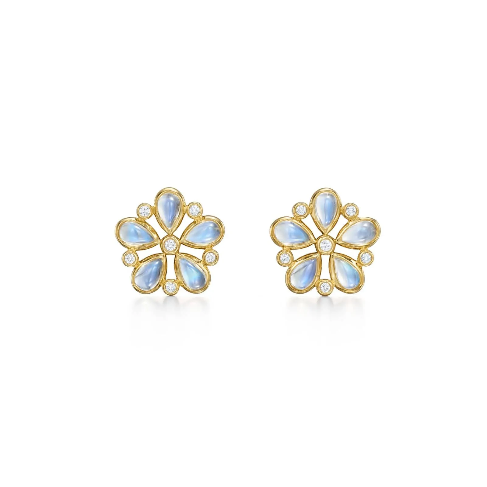 Temple St. Clair 18K Yellow Gold Diamond and Rainbow Moonstone Flower Stud Earrings