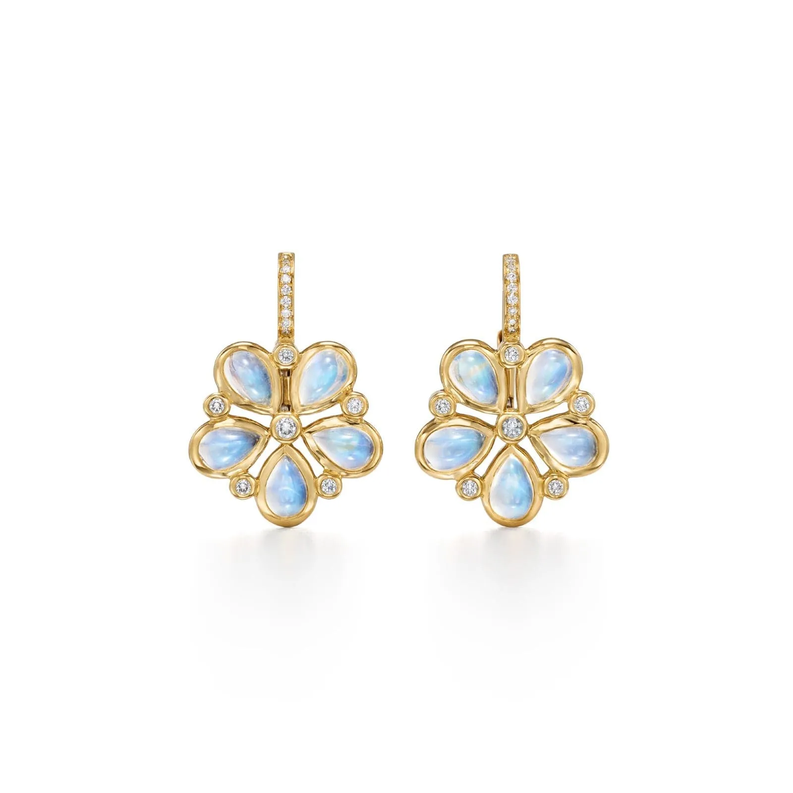 Temple St. Clair 18K Yellow Gold Diamond and Rainbow Moonstone Lunar Flower Drop Earrings