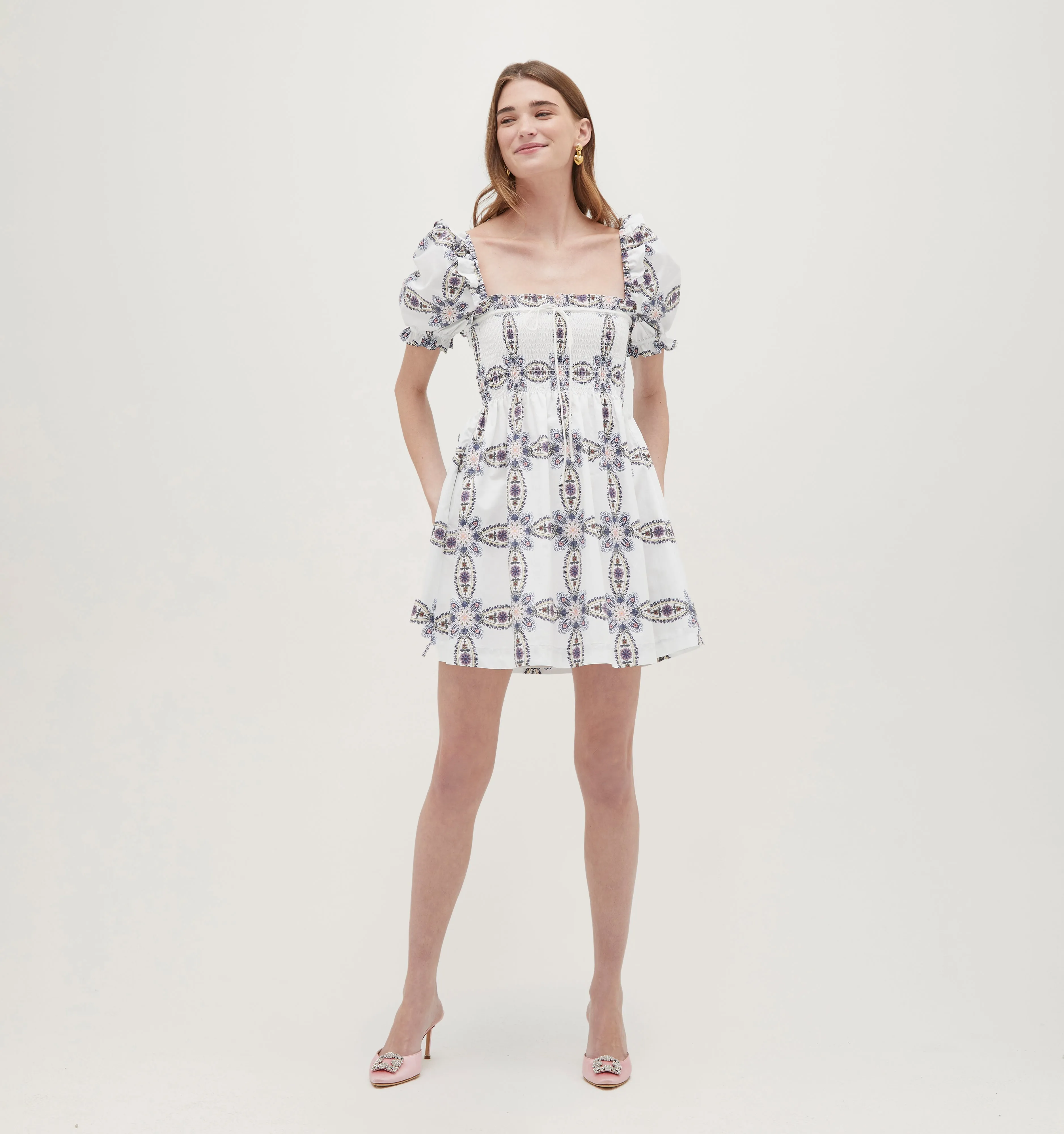 The Scarlett Mini Nap Dress - Marseille Geo Cotton Sateen