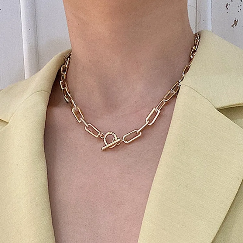 Thick Chain Toggle Clasp Mixed Linked Circle Minimalist Choker