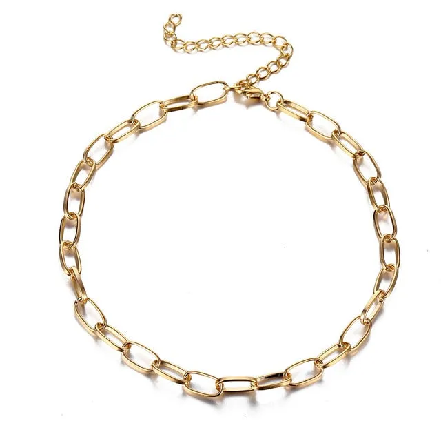 Thick Chain Toggle Clasp Mixed Linked Circle Minimalist Choker