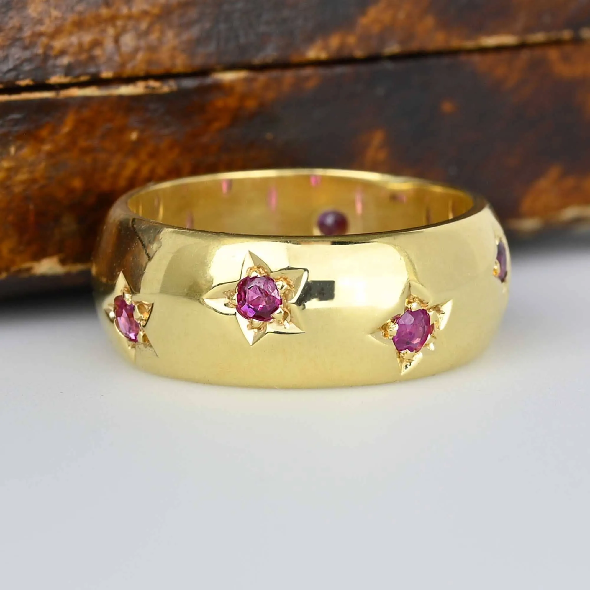 Third Payment Vintage Heavy 14K Gold Star Ruby Eternity Ring Band