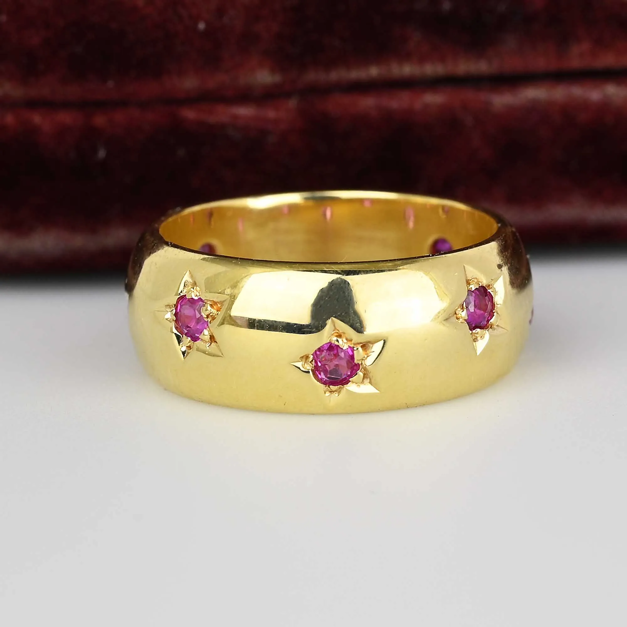 Third Payment Vintage Heavy 14K Gold Star Ruby Eternity Ring Band