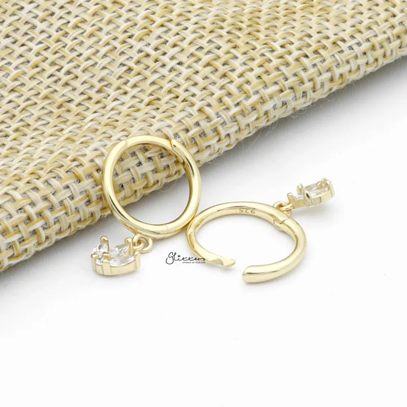 Three Marquise CZ Charm Huggie Hoop Earrings - Gold