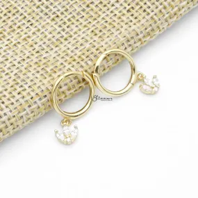 Three Marquise CZ Charm Huggie Hoop Earrings - Gold