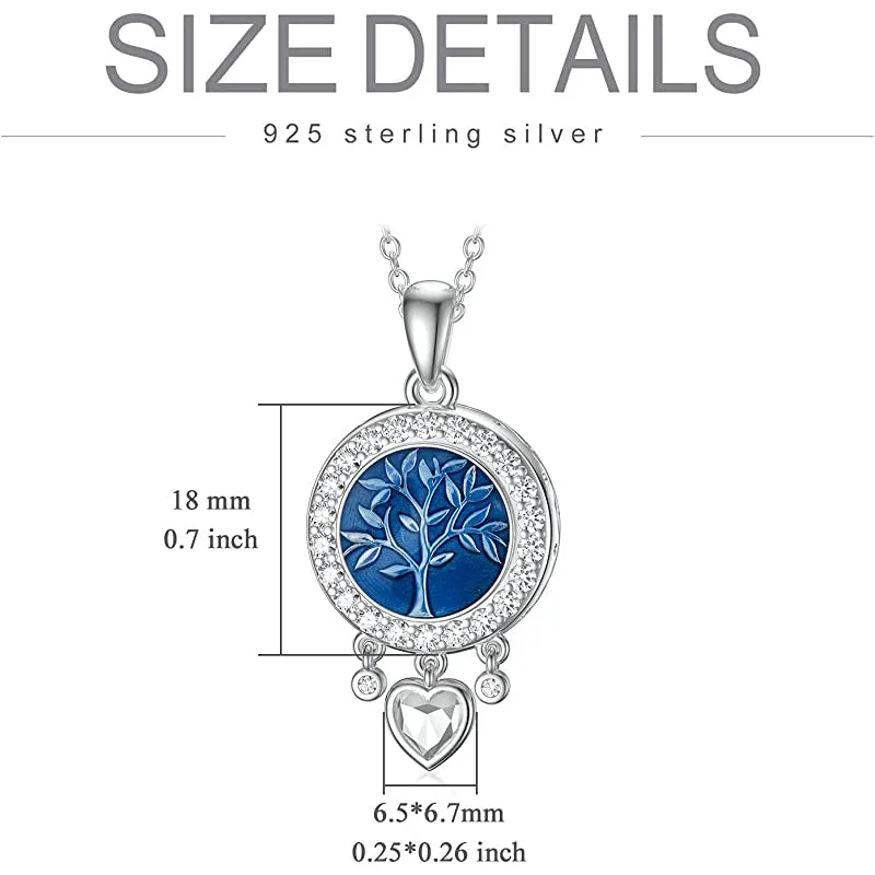 Tree of Life Urn Necklaces for Ashes for Women 925 Sterling Silver Dainty Blue Cremation Jewelry Memorial Keepsake Jewelry