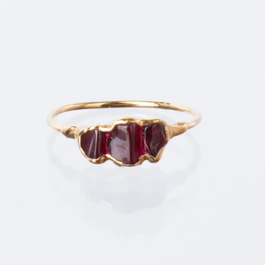 Triple Raw Garnet Ring, , Gold Ring, Garnet