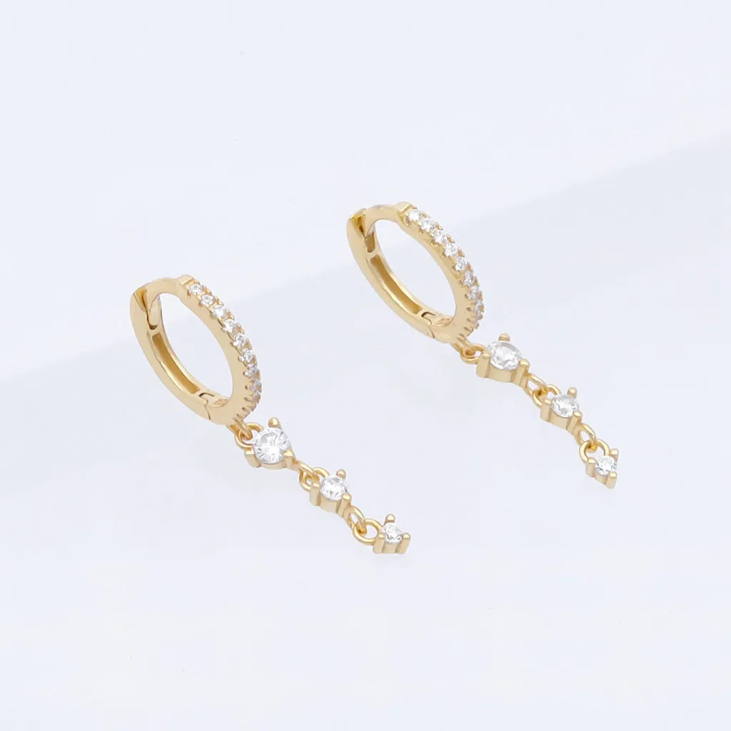 Triple Round CZ Charm Hoop Earrings - Gold