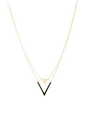 Two-Tiered 18k Gold Enamel Pendant Necklace