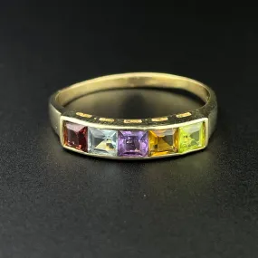 Vintage 14K Gold Multi Gemstone Harlequin Stacking Band Ring, Sz 10 3/4