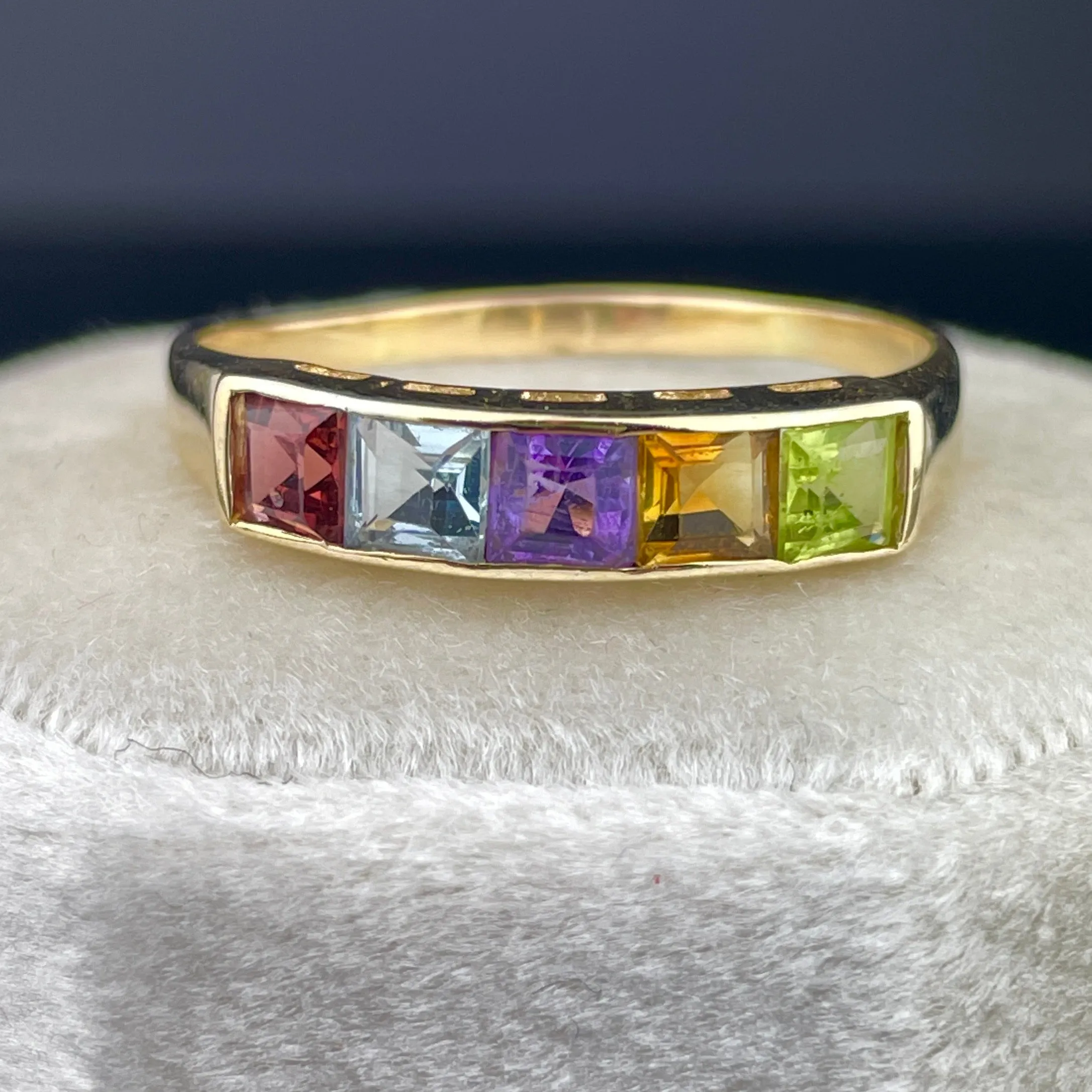 Vintage 14K Gold Multi Gemstone Harlequin Stacking Band Ring, Sz 10 3/4