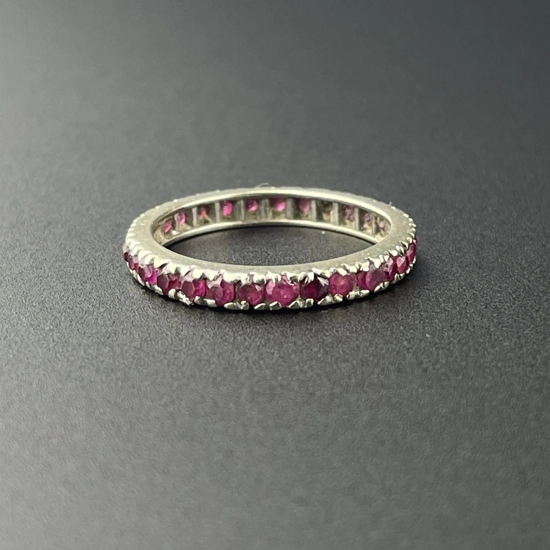 Vintage 14K White Gold Natural Ruby Eternity Ring