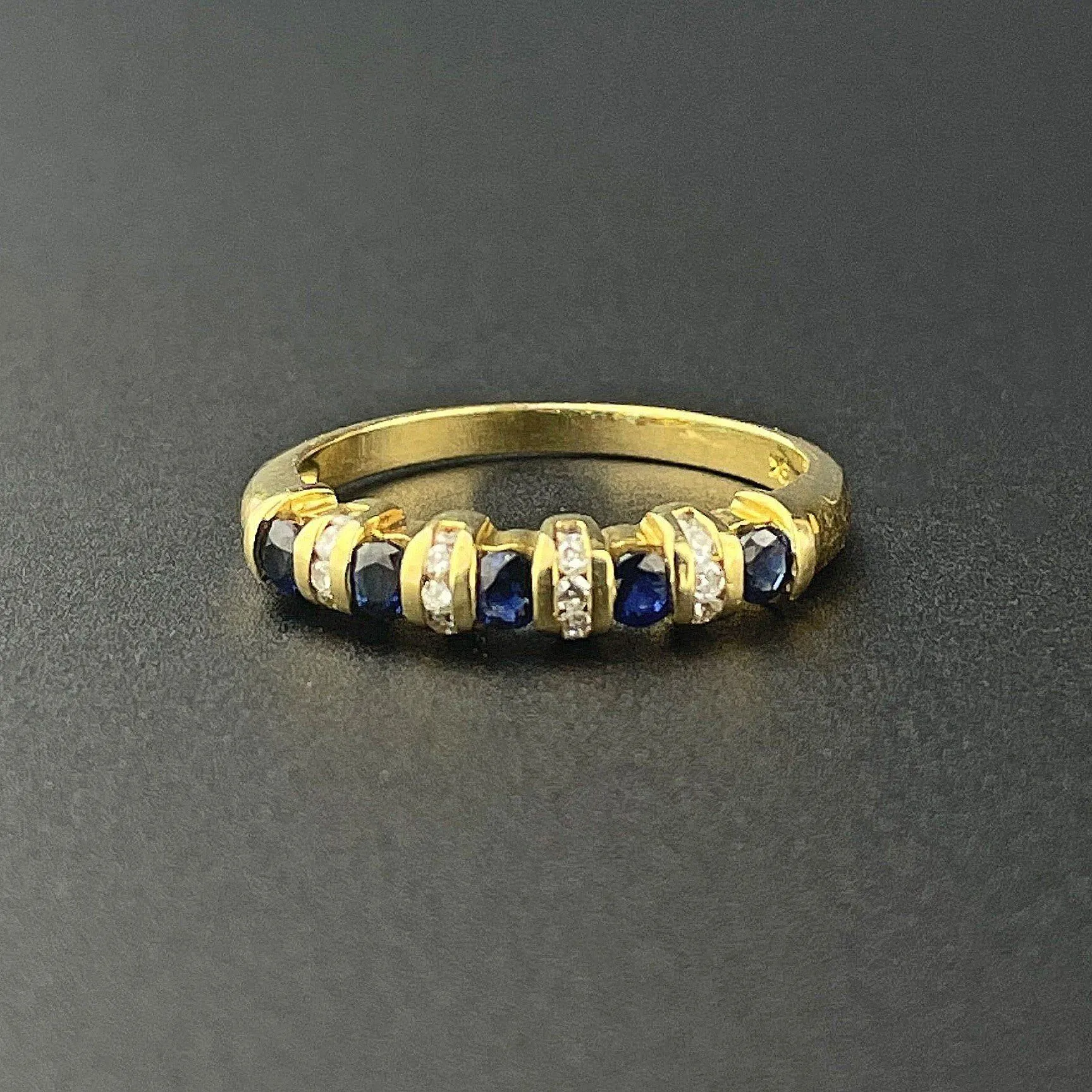 Vintage 18K Gold Half Hoop Sapphire Diamond Ring