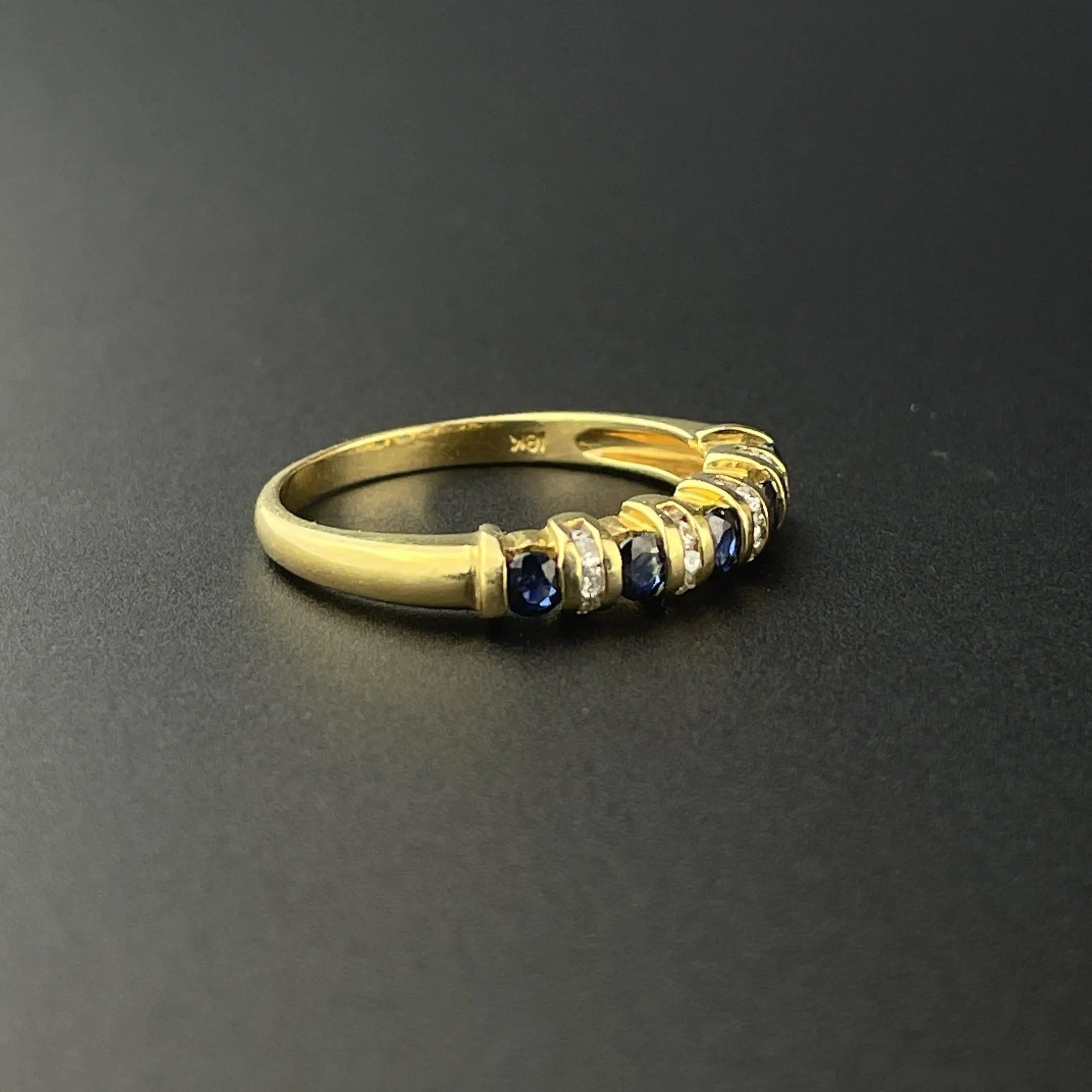 Vintage 18K Gold Half Hoop Sapphire Diamond Ring