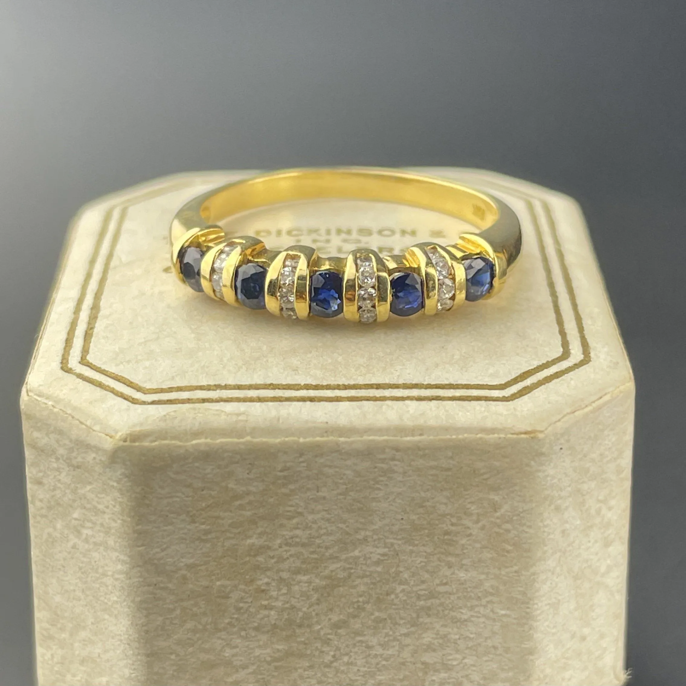 Vintage 18K Gold Half Hoop Sapphire Diamond Ring