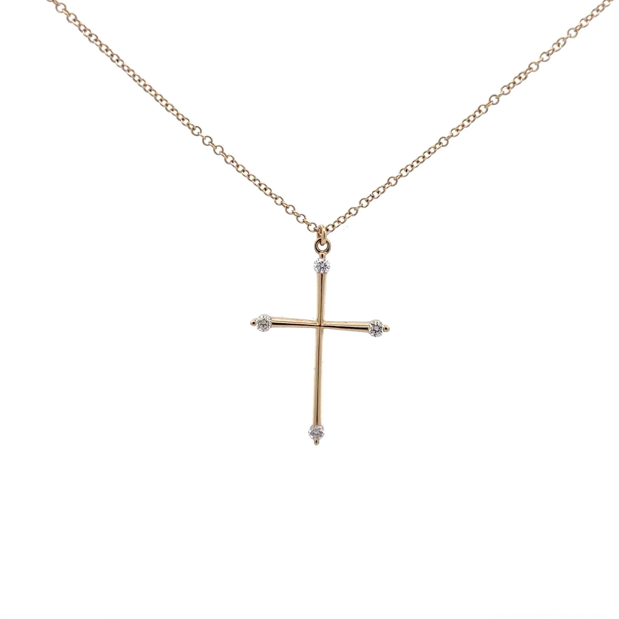 WD987 14kt Cross with diamond detail Necklace