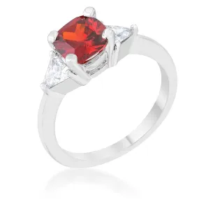 WildKlass 1.8ct Ruby CZ Rhodium Plated Cushion Classic Statement Ring