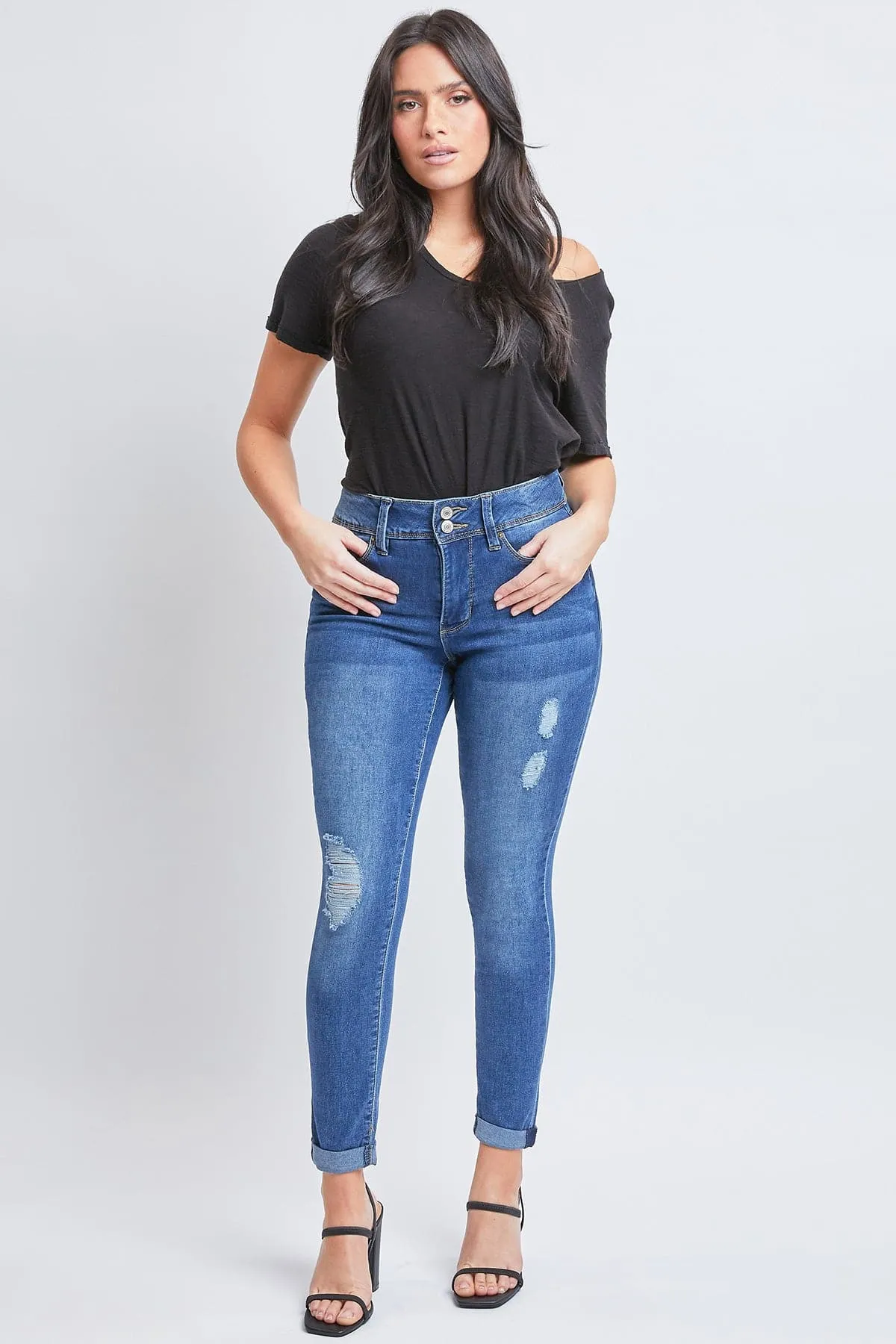 Women's Essential 2-Button Roll Cuff Ankle Jeans