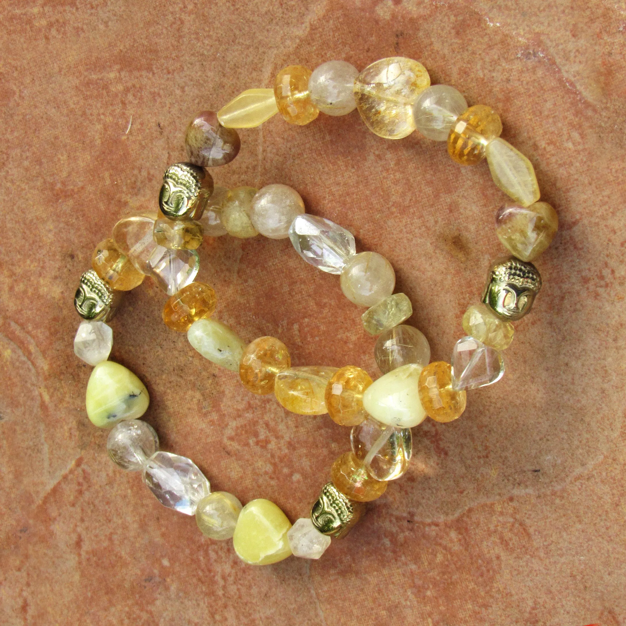 Women's Golden Buddha and Citrine, Calcite, Topaz, Jasper Gemstone Bracelets