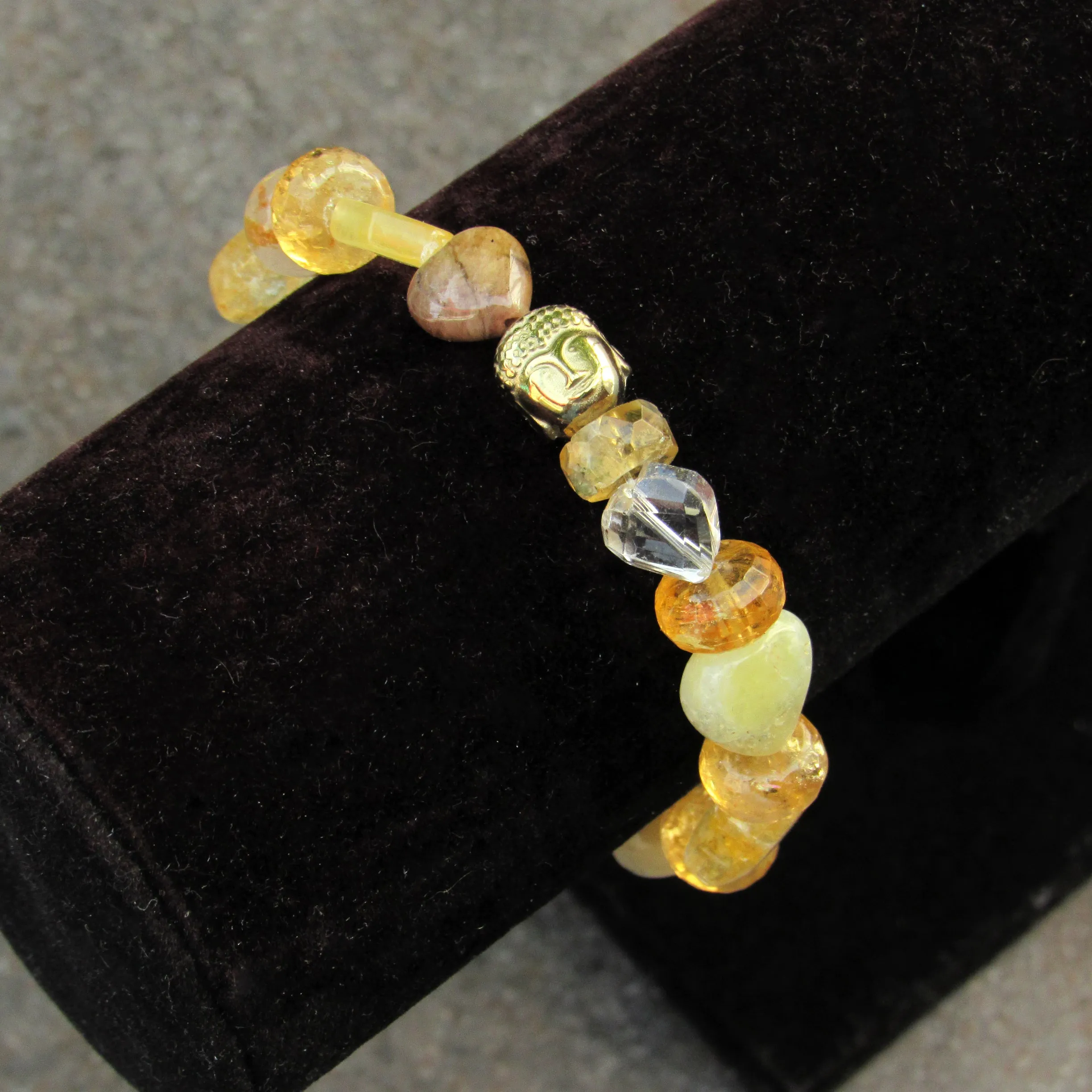 Women's Golden Buddha and Citrine, Calcite, Topaz, Jasper Gemstone Bracelets