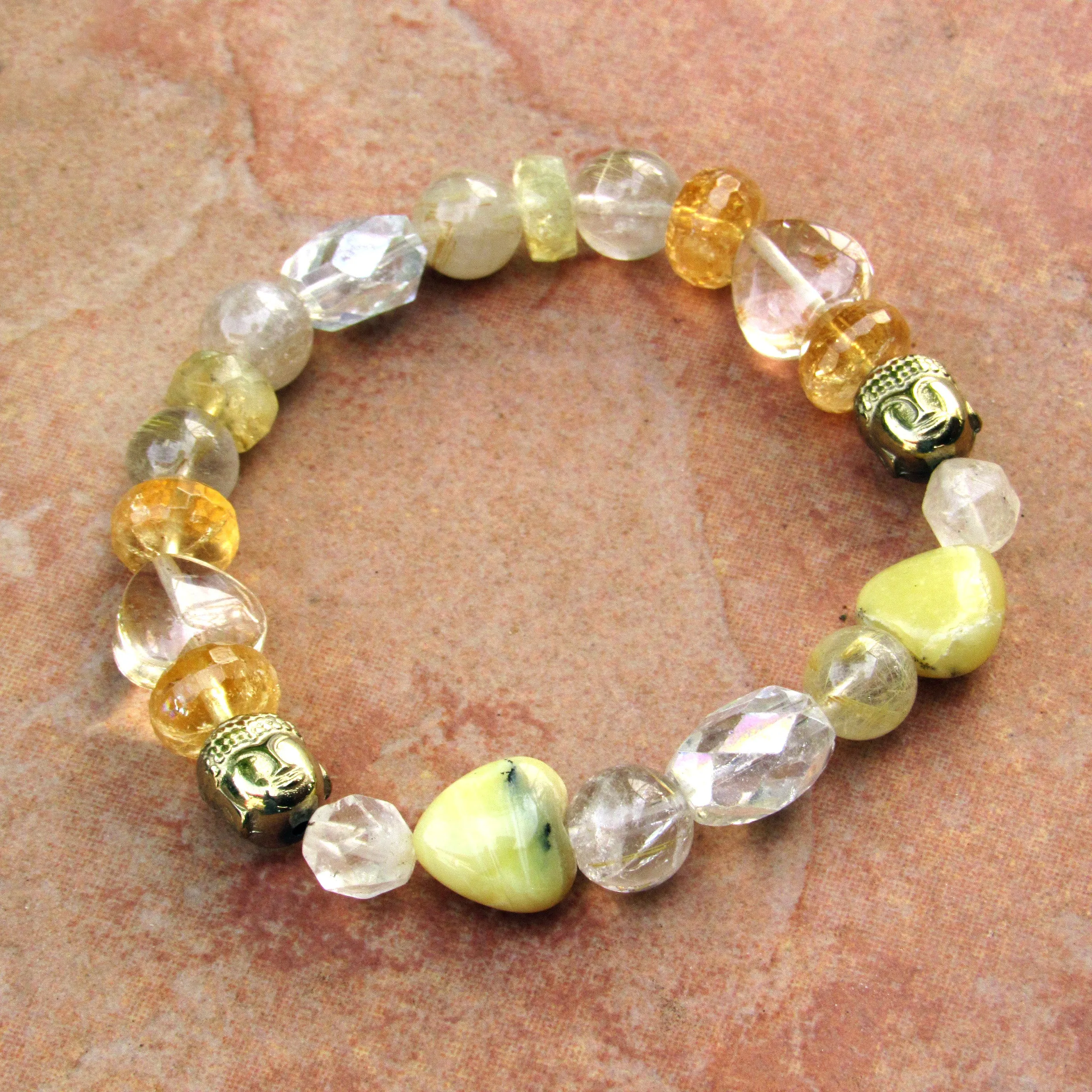 Women's Golden Buddha and Citrine, Calcite, Topaz, Jasper Gemstone Bracelets