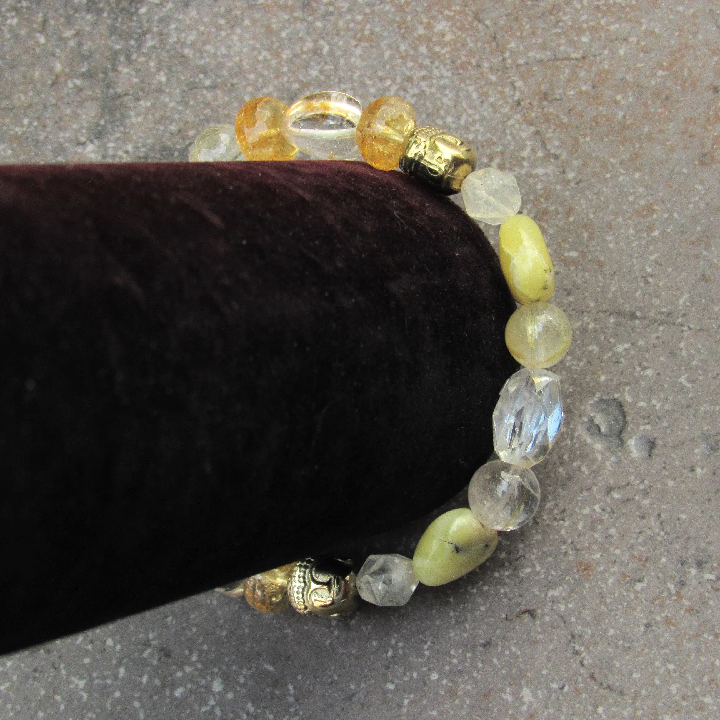 Women's Golden Buddha and Citrine, Calcite, Topaz, Jasper Gemstone Bracelets