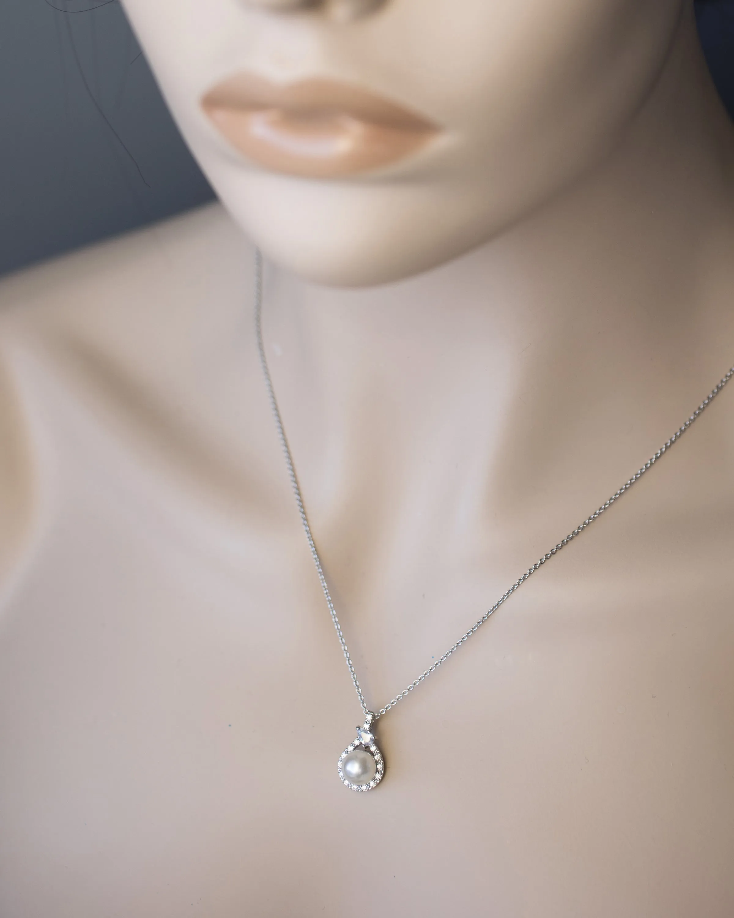 Wrapped Pearl CZ Pendant Necklace