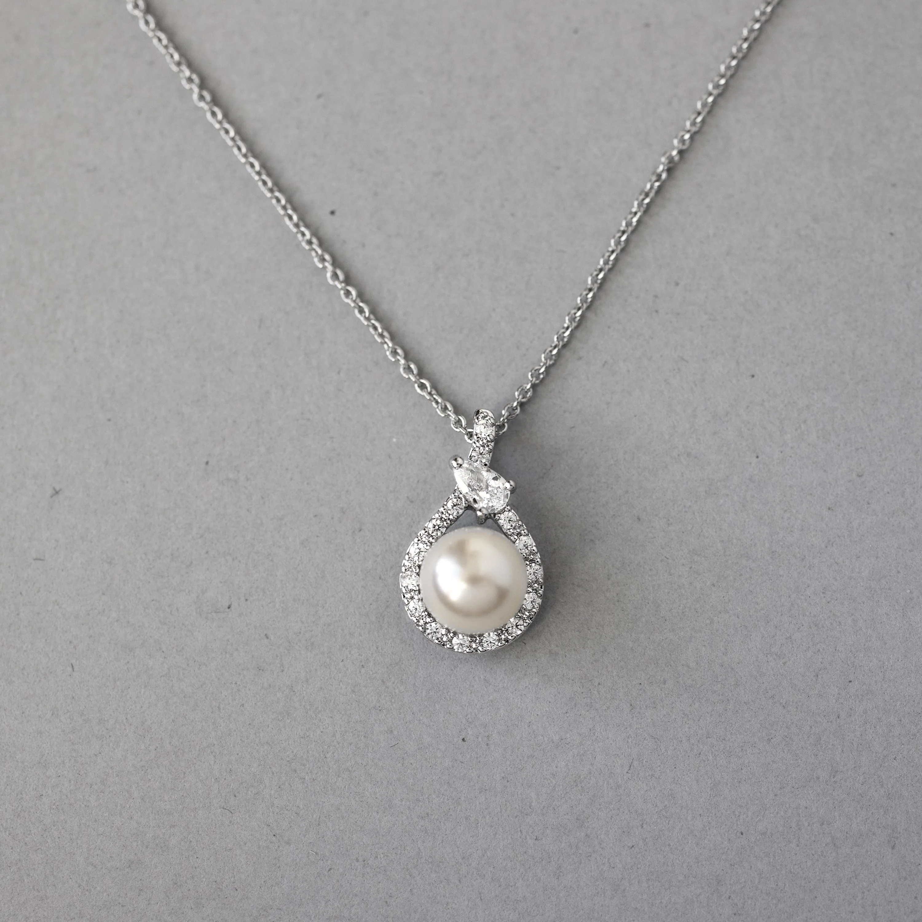 Wrapped Pearl CZ Pendant Necklace